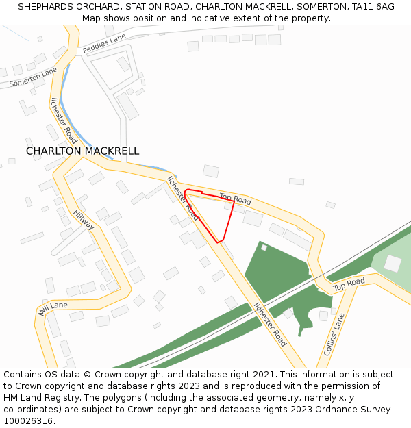 SHEPHARDS ORCHARD, STATION ROAD, CHARLTON MACKRELL, SOMERTON, TA11 6AG: Location map and indicative extent of plot