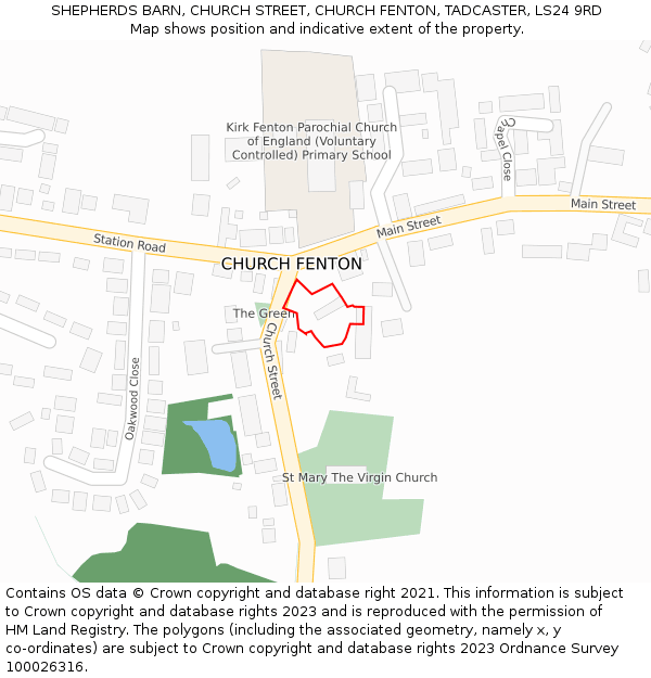 SHEPHERDS BARN, CHURCH STREET, CHURCH FENTON, TADCASTER, LS24 9RD: Location map and indicative extent of plot