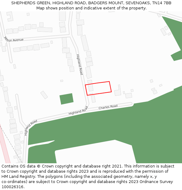 SHEPHERDS GREEN, HIGHLAND ROAD, BADGERS MOUNT, SEVENOAKS, TN14 7BB: Location map and indicative extent of plot