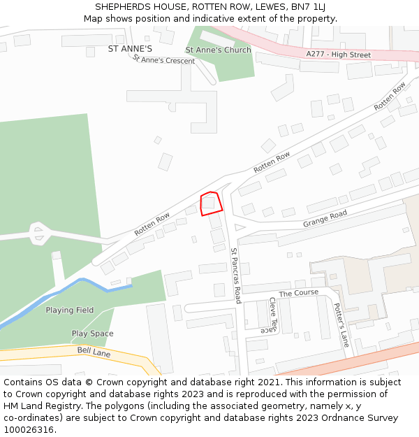 SHEPHERDS HOUSE, ROTTEN ROW, LEWES, BN7 1LJ: Location map and indicative extent of plot