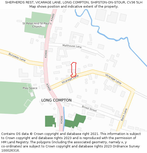 SHEPHERDS REST, VICARAGE LANE, LONG COMPTON, SHIPSTON-ON-STOUR, CV36 5LH: Location map and indicative extent of plot