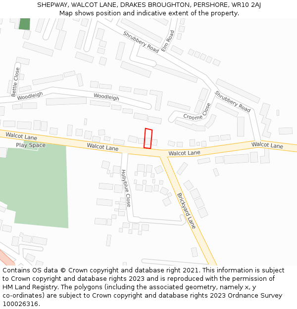 SHEPWAY, WALCOT LANE, DRAKES BROUGHTON, PERSHORE, WR10 2AJ: Location map and indicative extent of plot