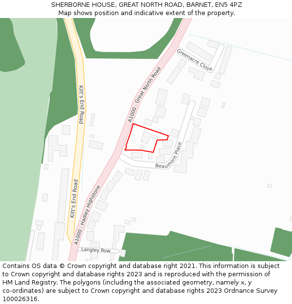 SHERBORNE HOUSE, GREAT NORTH ROAD, BARNET, EN5 4PZ: Location map and indicative extent of plot