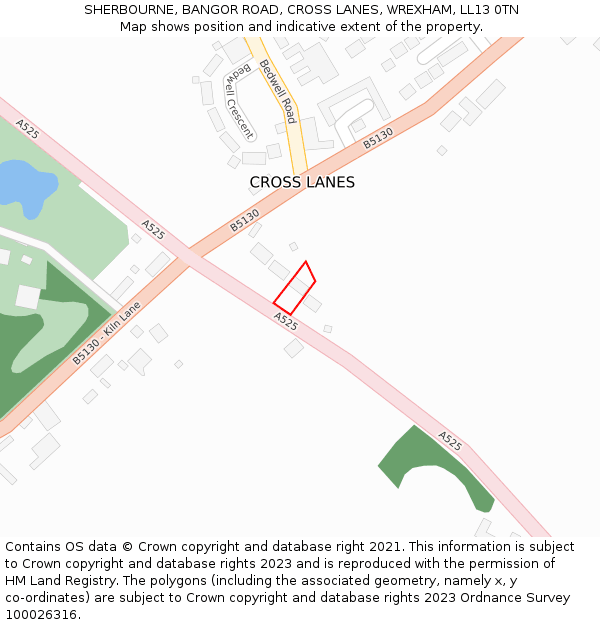 SHERBOURNE, BANGOR ROAD, CROSS LANES, WREXHAM, LL13 0TN: Location map and indicative extent of plot