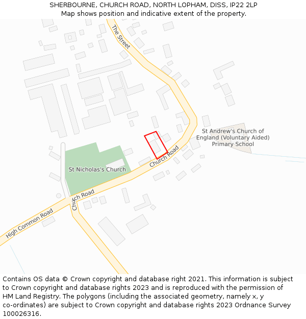 SHERBOURNE, CHURCH ROAD, NORTH LOPHAM, DISS, IP22 2LP: Location map and indicative extent of plot