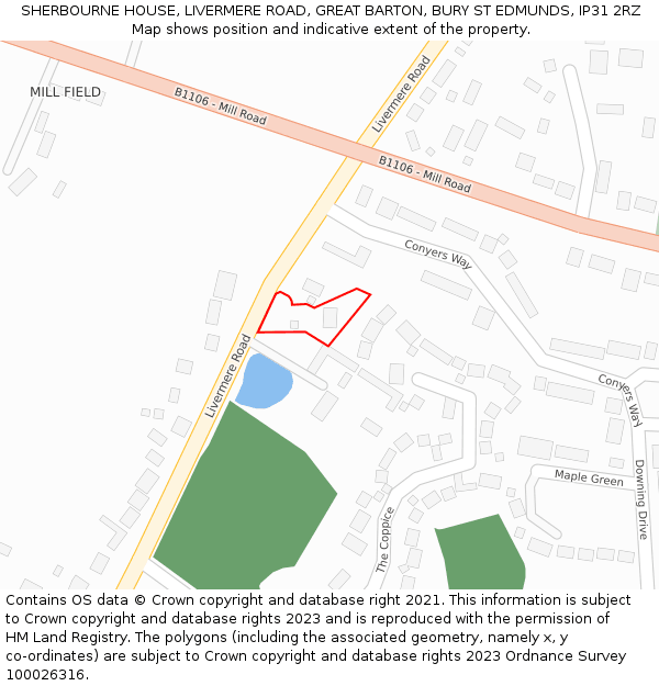 SHERBOURNE HOUSE, LIVERMERE ROAD, GREAT BARTON, BURY ST EDMUNDS, IP31 2RZ: Location map and indicative extent of plot