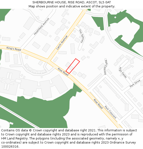 SHERBOURNE HOUSE, RISE ROAD, ASCOT, SL5 0AT: Location map and indicative extent of plot