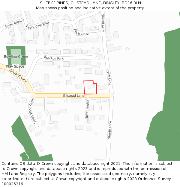 SHERIFF PINES, GILSTEAD LANE, BINGLEY, BD16 3LN: Location map and indicative extent of plot