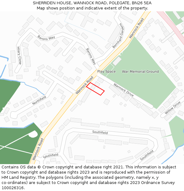 SHERRIDEN HOUSE, WANNOCK ROAD, POLEGATE, BN26 5EA: Location map and indicative extent of plot