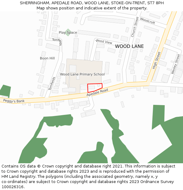 SHERRINGHAM, APEDALE ROAD, WOOD LANE, STOKE-ON-TRENT, ST7 8PH: Location map and indicative extent of plot