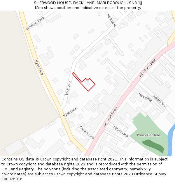 SHERWOOD HOUSE, BACK LANE, MARLBOROUGH, SN8 1JJ: Location map and indicative extent of plot