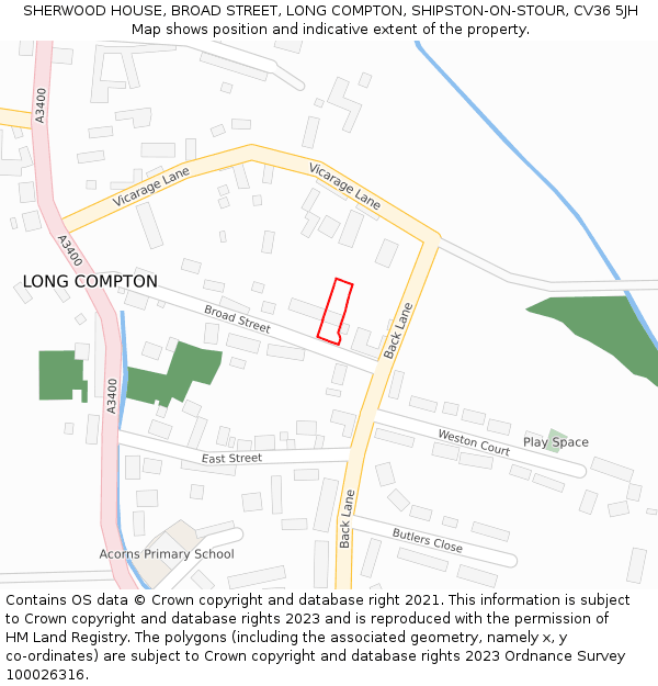 SHERWOOD HOUSE, BROAD STREET, LONG COMPTON, SHIPSTON-ON-STOUR, CV36 5JH: Location map and indicative extent of plot