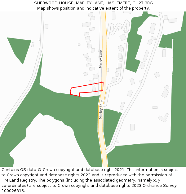 SHERWOOD HOUSE, MARLEY LANE, HASLEMERE, GU27 3RG: Location map and indicative extent of plot