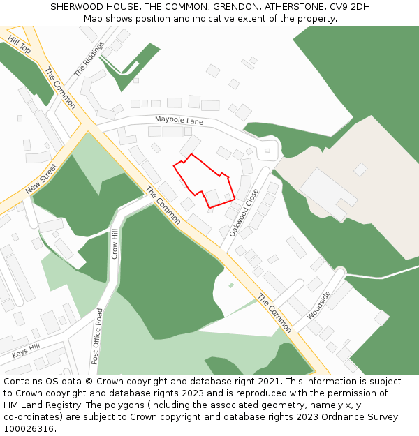 SHERWOOD HOUSE, THE COMMON, GRENDON, ATHERSTONE, CV9 2DH: Location map and indicative extent of plot