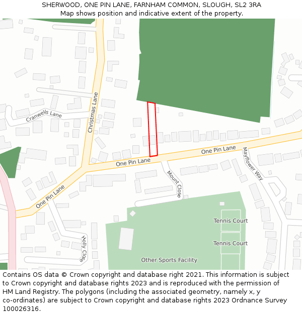 SHERWOOD, ONE PIN LANE, FARNHAM COMMON, SLOUGH, SL2 3RA: Location map and indicative extent of plot