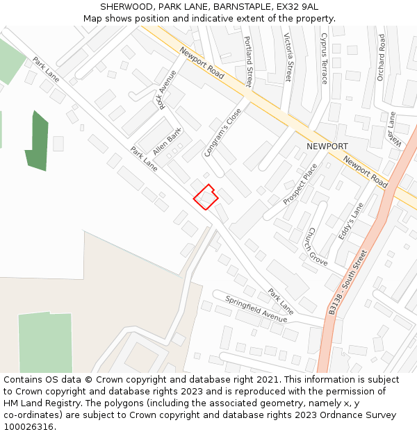 SHERWOOD, PARK LANE, BARNSTAPLE, EX32 9AL: Location map and indicative extent of plot