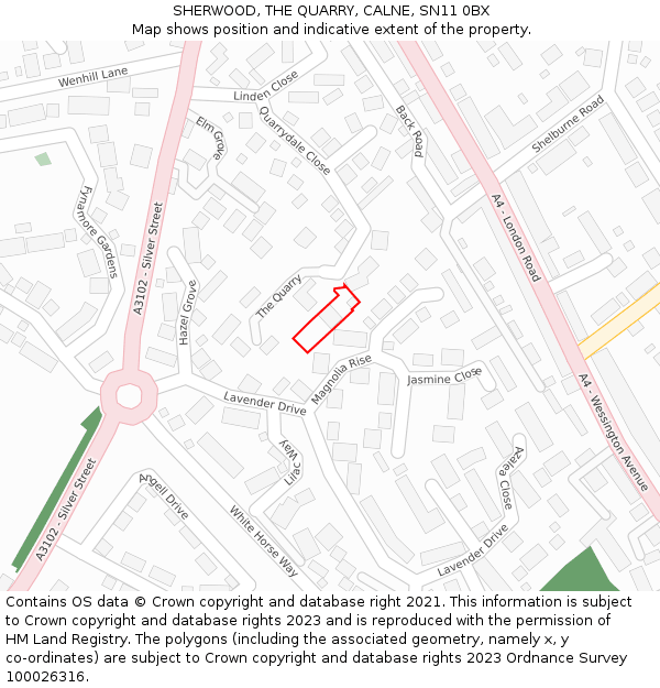 SHERWOOD, THE QUARRY, CALNE, SN11 0BX: Location map and indicative extent of plot