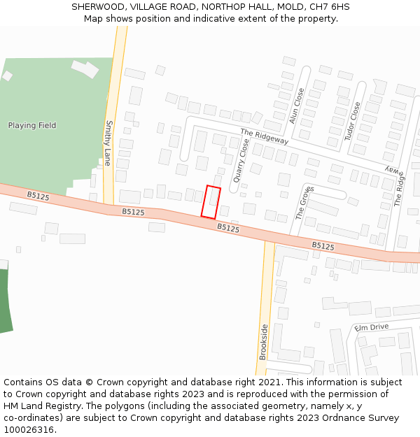 SHERWOOD, VILLAGE ROAD, NORTHOP HALL, MOLD, CH7 6HS: Location map and indicative extent of plot