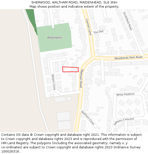 SHERWOOD, WALTHAM ROAD, MAIDENHEAD, SL6 3NH: Location map and indicative extent of plot
