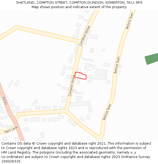 SHETLAND, COMPTON STREET, COMPTON DUNDON, SOMERTON, TA11 6PS: Location map and indicative extent of plot