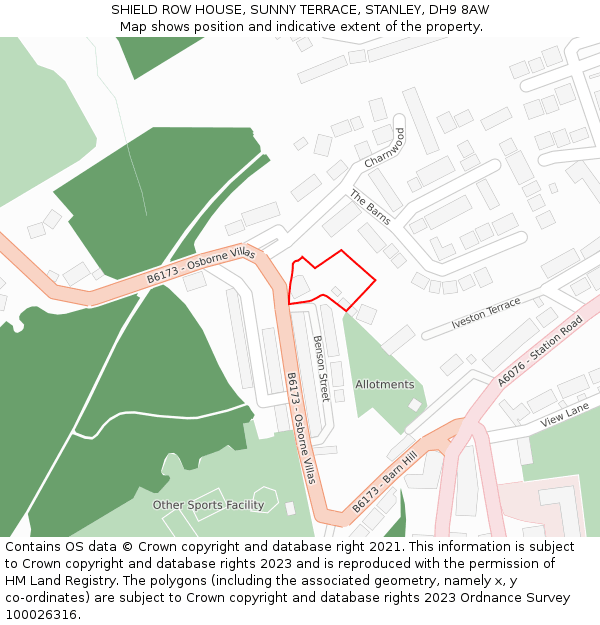 SHIELD ROW HOUSE, SUNNY TERRACE, STANLEY, DH9 8AW: Location map and indicative extent of plot