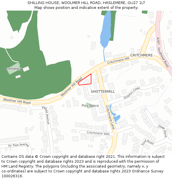 SHILLING HOUSE, WOOLMER HILL ROAD, HASLEMERE, GU27 1LT: Location map and indicative extent of plot