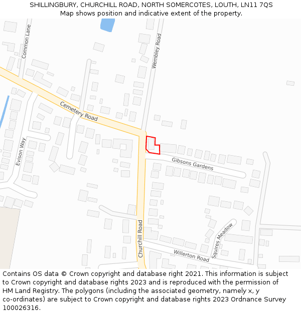 SHILLINGBURY, CHURCHILL ROAD, NORTH SOMERCOTES, LOUTH, LN11 7QS: Location map and indicative extent of plot