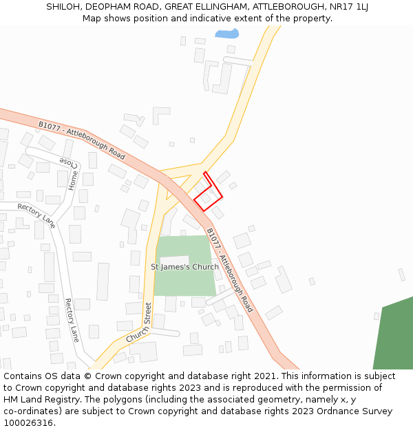 SHILOH, DEOPHAM ROAD, GREAT ELLINGHAM, ATTLEBOROUGH, NR17 1LJ: Location map and indicative extent of plot