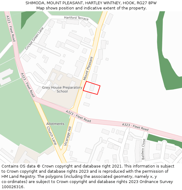 SHIMODA, MOUNT PLEASANT, HARTLEY WINTNEY, HOOK, RG27 8PW: Location map and indicative extent of plot