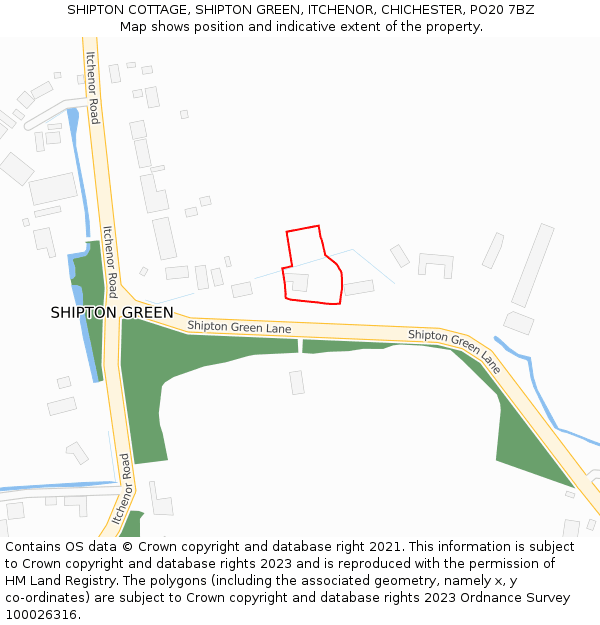 SHIPTON COTTAGE, SHIPTON GREEN, ITCHENOR, CHICHESTER, PO20 7BZ: Location map and indicative extent of plot