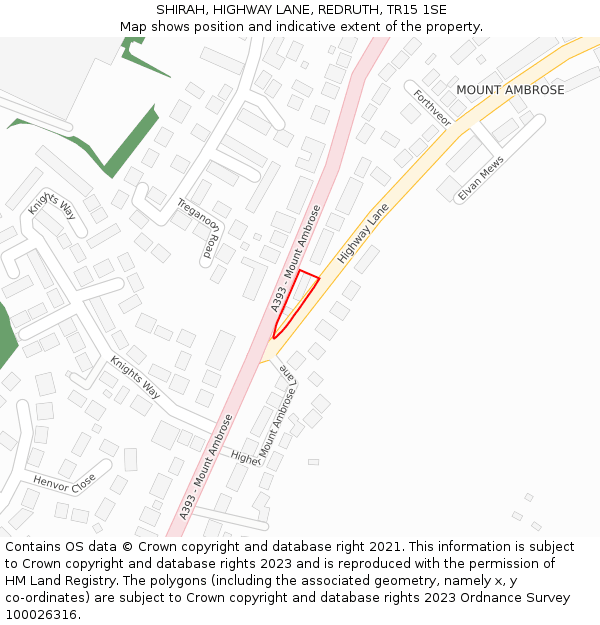 SHIRAH, HIGHWAY LANE, REDRUTH, TR15 1SE: Location map and indicative extent of plot