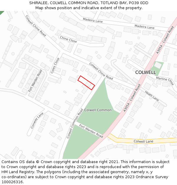 SHIRALEE, COLWELL COMMON ROAD, TOTLAND BAY, PO39 0DD: Location map and indicative extent of plot