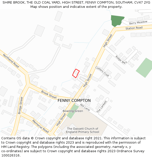 SHIRE BROOK, THE OLD COAL YARD, HIGH STREET, FENNY COMPTON, SOUTHAM, CV47 2YG: Location map and indicative extent of plot