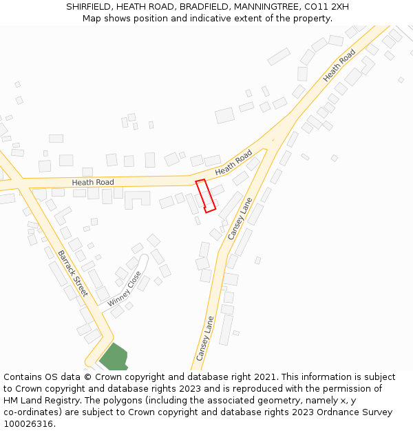 SHIRFIELD, HEATH ROAD, BRADFIELD, MANNINGTREE, CO11 2XH: Location map and indicative extent of plot