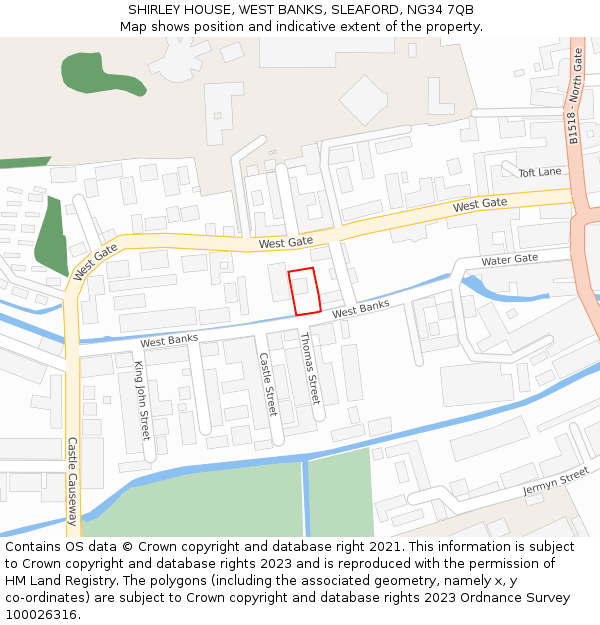 SHIRLEY HOUSE, WEST BANKS, SLEAFORD, NG34 7QB: Location map and indicative extent of plot
