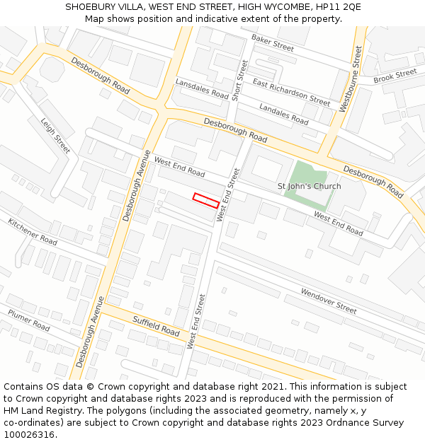 SHOEBURY VILLA, WEST END STREET, HIGH WYCOMBE, HP11 2QE: Location map and indicative extent of plot