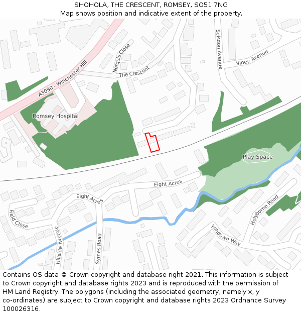 SHOHOLA, THE CRESCENT, ROMSEY, SO51 7NG: Location map and indicative extent of plot