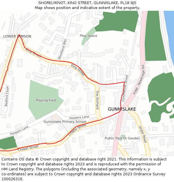 SHORELYKNOT, KING STREET, GUNNISLAKE, PL18 9JS: Location map and indicative extent of plot