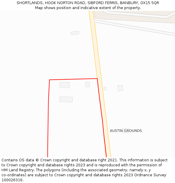 SHORTLANDS, HOOK NORTON ROAD, SIBFORD FERRIS, BANBURY, OX15 5QR: Location map and indicative extent of plot