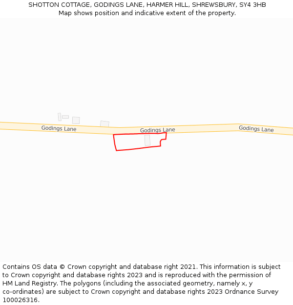 SHOTTON COTTAGE, GODINGS LANE, HARMER HILL, SHREWSBURY, SY4 3HB: Location map and indicative extent of plot