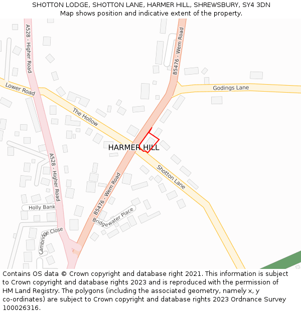 SHOTTON LODGE, SHOTTON LANE, HARMER HILL, SHREWSBURY, SY4 3DN: Location map and indicative extent of plot