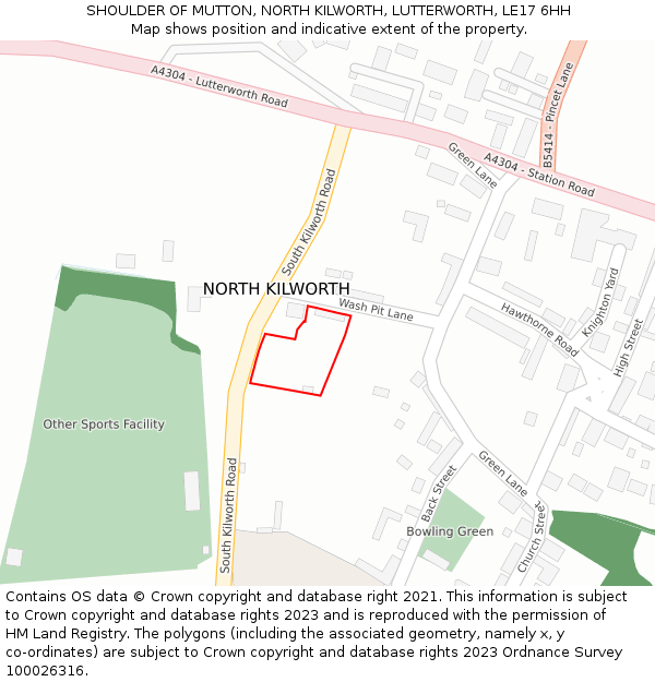 SHOULDER OF MUTTON, NORTH KILWORTH, LUTTERWORTH, LE17 6HH: Location map and indicative extent of plot