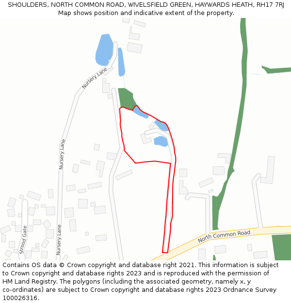 SHOULDERS, NORTH COMMON ROAD, WIVELSFIELD GREEN, HAYWARDS HEATH, RH17 7RJ: Location map and indicative extent of plot