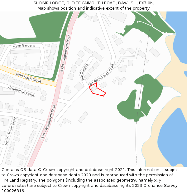 SHRIMP LODGE, OLD TEIGNMOUTH ROAD, DAWLISH, EX7 0NJ: Location map and indicative extent of plot