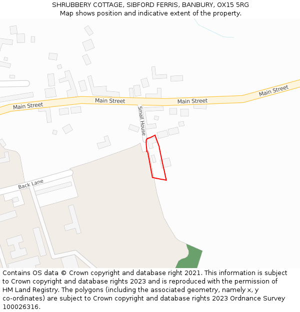 SHRUBBERY COTTAGE, SIBFORD FERRIS, BANBURY, OX15 5RG: Location map and indicative extent of plot