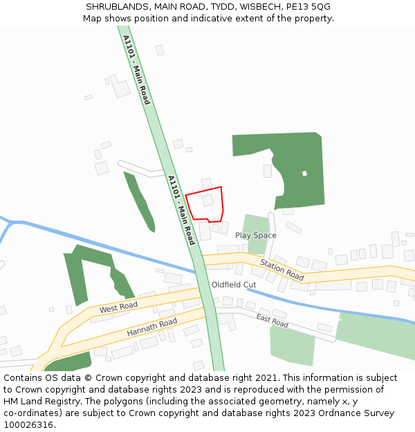 SHRUBLANDS, MAIN ROAD, TYDD, WISBECH, PE13 5QG: Location map and indicative extent of plot