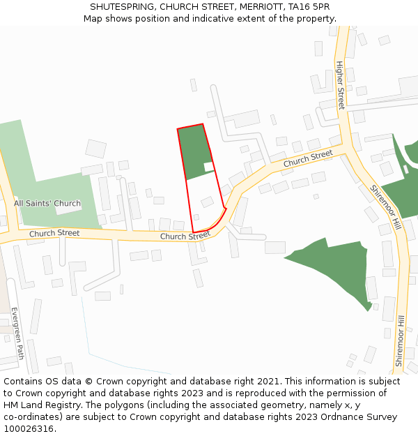 SHUTESPRING, CHURCH STREET, MERRIOTT, TA16 5PR: Location map and indicative extent of plot