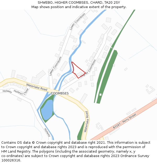 SHWEBO, HIGHER COOMBSES, CHARD, TA20 2SY: Location map and indicative extent of plot