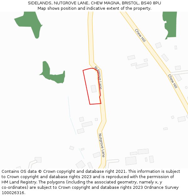 SIDELANDS, NUTGROVE LANE, CHEW MAGNA, BRISTOL, BS40 8PU: Location map and indicative extent of plot