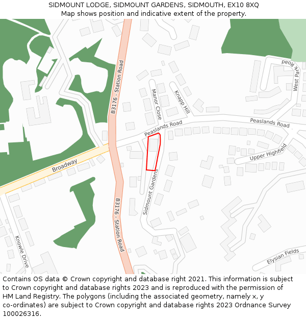 SIDMOUNT LODGE, SIDMOUNT GARDENS, SIDMOUTH, EX10 8XQ: Location map and indicative extent of plot
